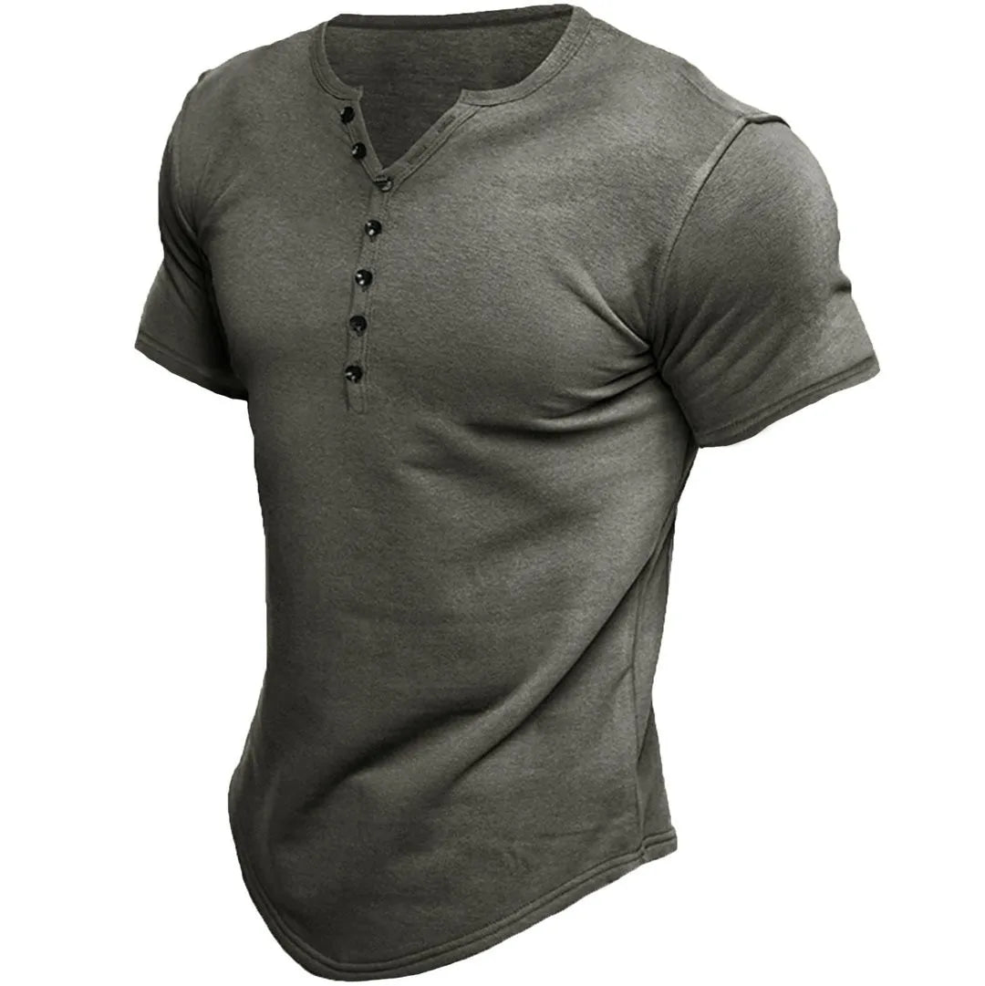 Summer Fashion Mens Small V Collared Short Sleeve T Shirts Man Solid Color Henry Shirt For Men Tee Shirt Homme Camiseta Hombre