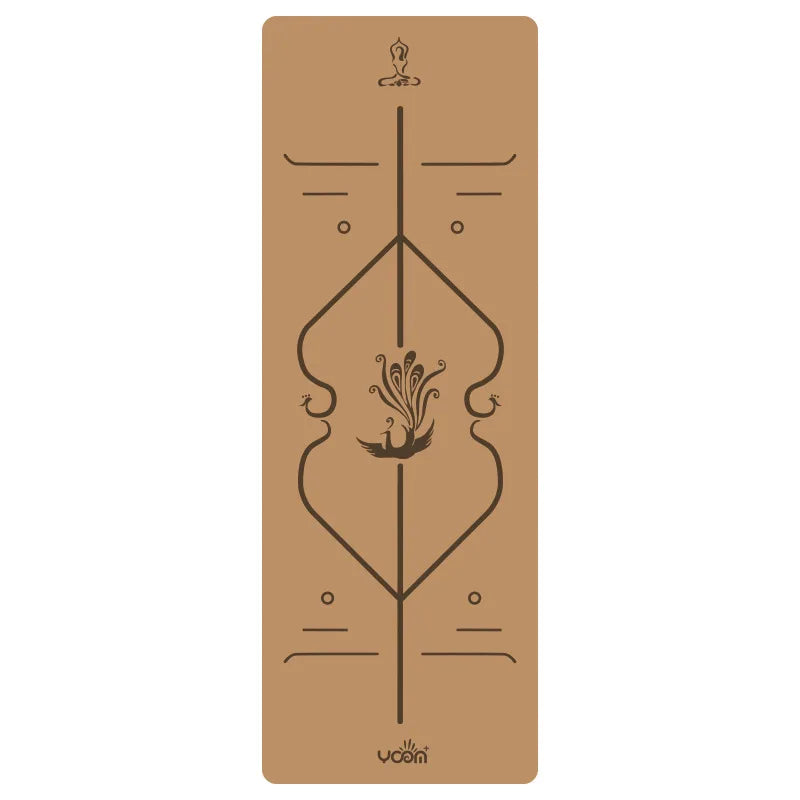 Natural Rubber & Cork Yoga Mat - 68cm Extra-Wide 5mm Thick Gymnastic Mat with Laser-Engraved Alignment Lines & Logo Printing 