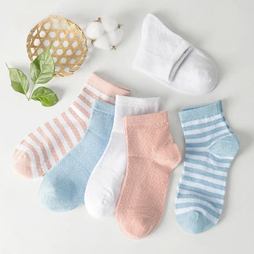 Children's Summer Mesh Colorful Socks: Pure Cotton, Sweat-Absorbent, Breathable, Seamless Stitching, for Boys and Girls, School