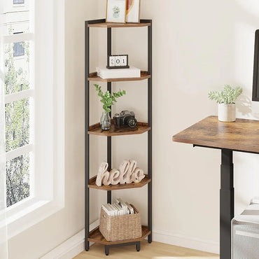 Shelf Stand, Corner Bookshelf, Storage Standing Shelf Unit with Metal Frame, Plant Stand, Corner Bookcase for Living Room