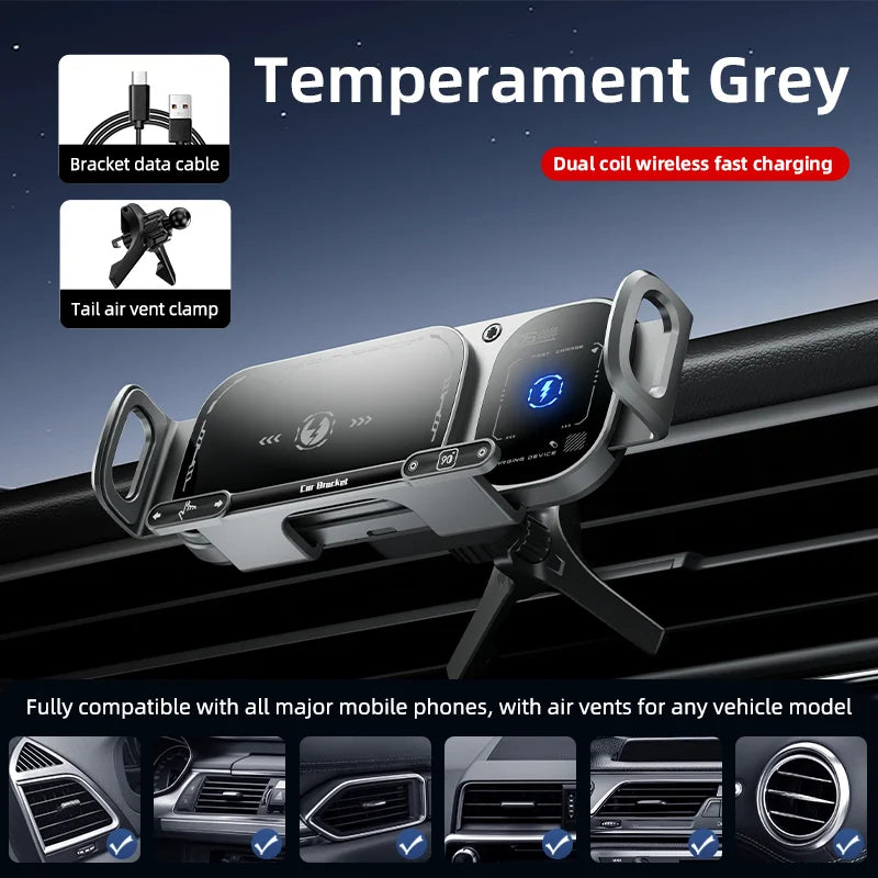 Dual Coil Foldable Phone Holder Car 15W Wireless Charger Car Phone Mount Fast Charging For Samsung iPhone Xiaomi Z Fold