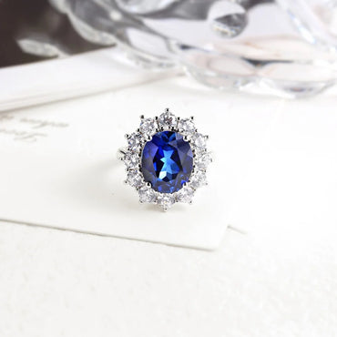 CHARMING 6.0CT Sea Blue Sapphire Ring Oval Cut Eternity Diana Trending Popular Wedding Royal Handmade Jewelry For Women Hot Sale