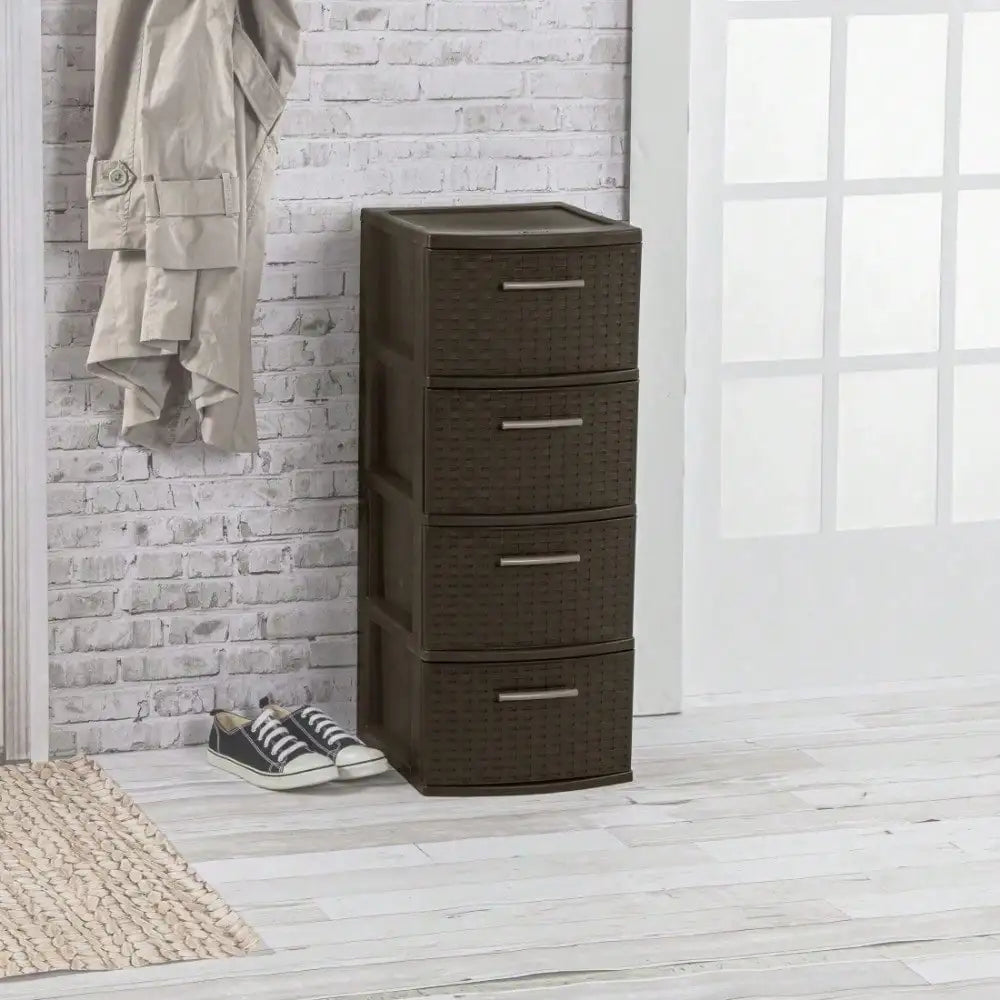 4 drawer woven patterned plastic storage cabinet, exquisite design, easy to clean, suitable for storing items in multiple places