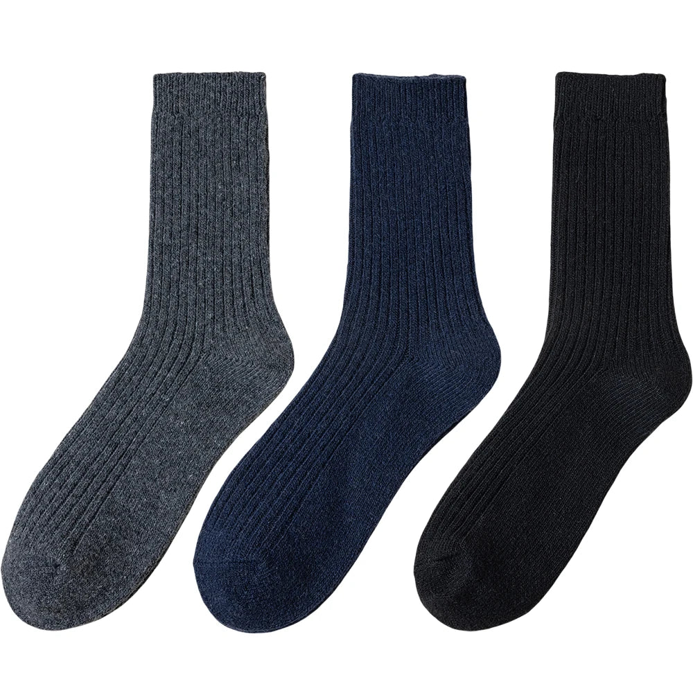 3 Pair Winter Thick Warm Men's Wool Socks High Quality Harajuku Retro Merino Wool Casual Socks Large Size Long Socks