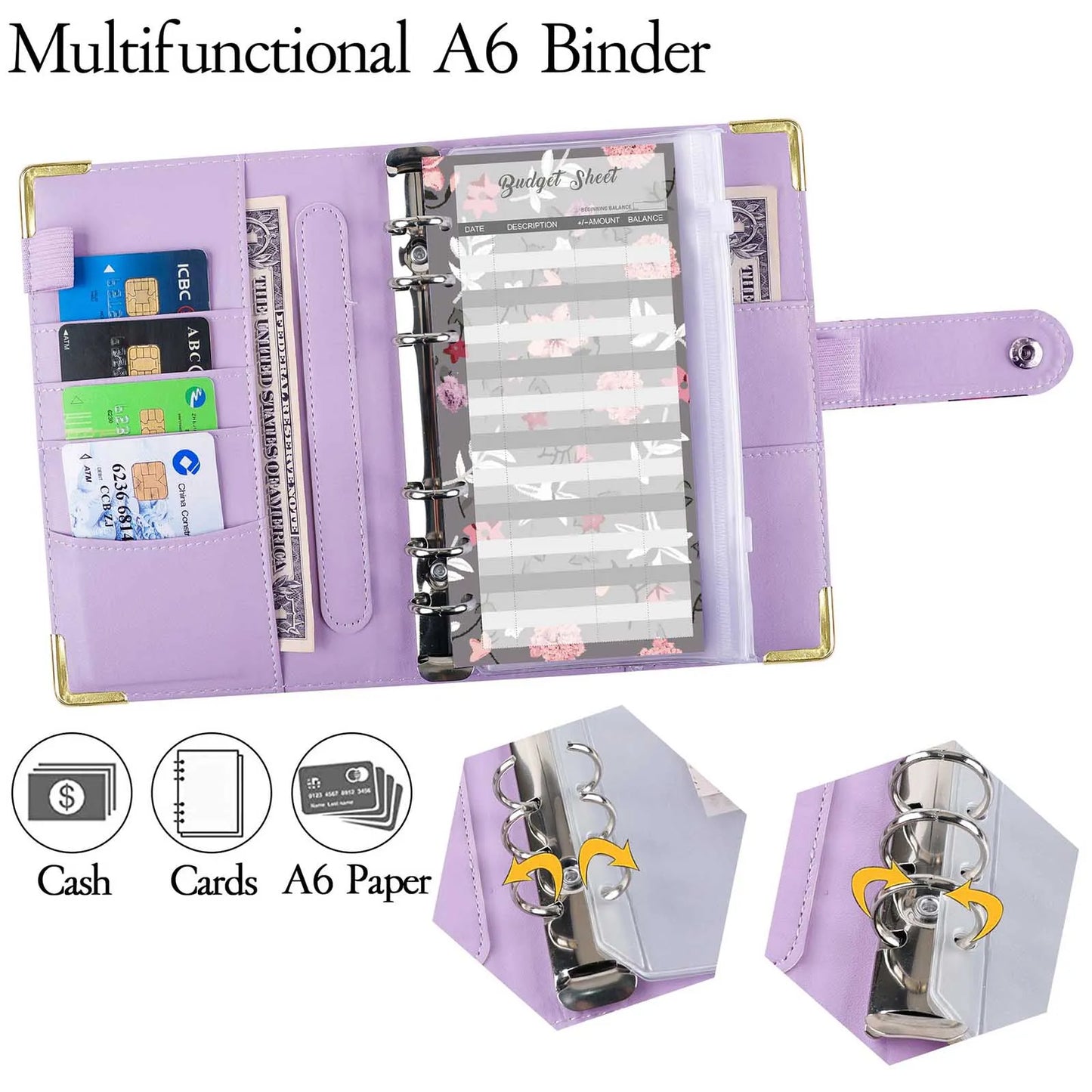 A6 Budget Binder Budget Planner Money Organiser With Zipper Bag Stickers Lightweight Portable Bookkeeping 18.8 x 13cm