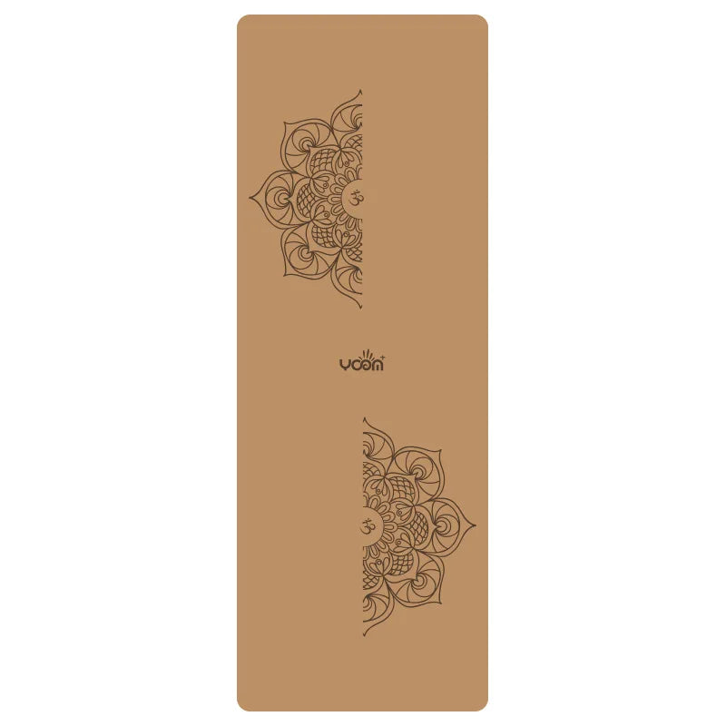 ‌Natural Rubber & Cork Yoga Mat - 68cm Extra-Wide 5mm Thick Gymnastic Mat with Laser-Engraved Alignment Lines & Logo Printing‌ ‌