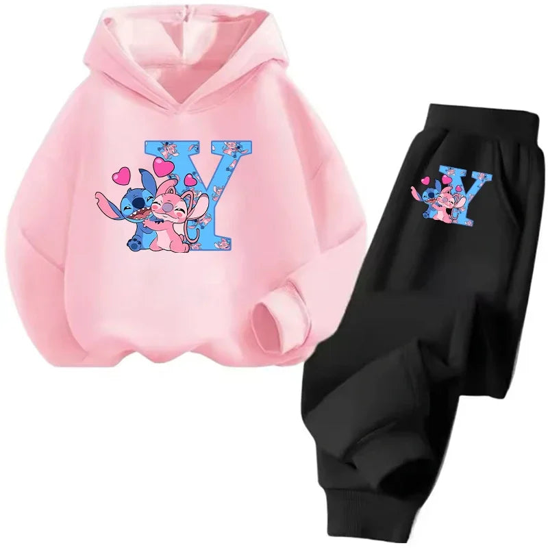 Stitch Disney Child Long Sleeve Boys Girls Children Casual Wear Everyday Style Spring Fall Sweatshirt Set Cartoon Letter Gifts