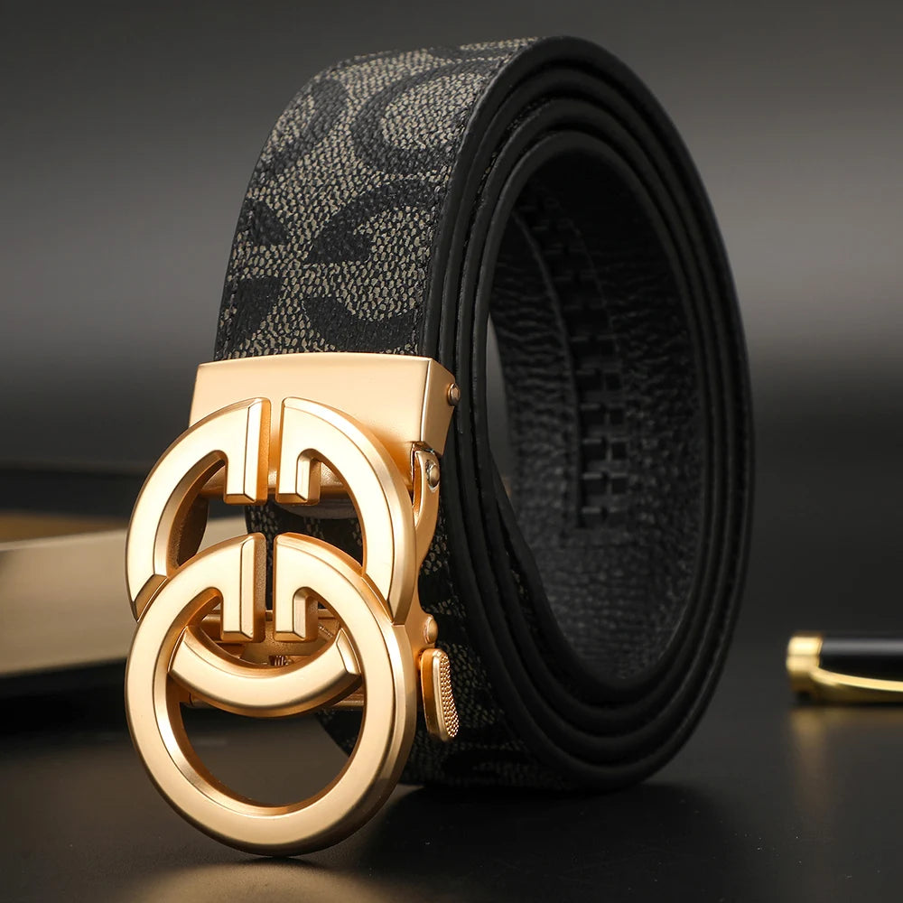 New Width 3.4cm Men's Belt Business Formal Real Leather Canvas Male Belt High Quality Metal Automatic Buckle Belt for men jeans