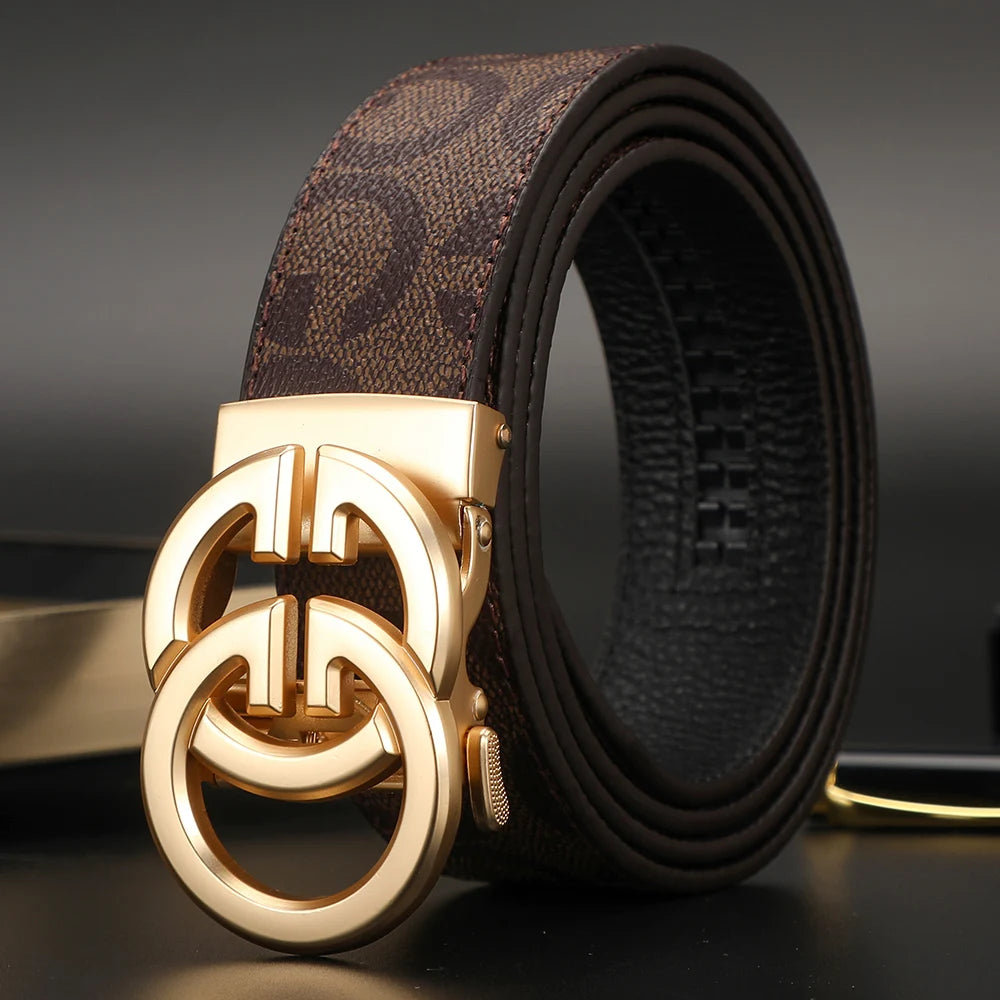 New Width 3.4cm Men's Belt Business Formal Real Leather Canvas Male Belt High Quality Metal Automatic Buckle Belt for men jeans