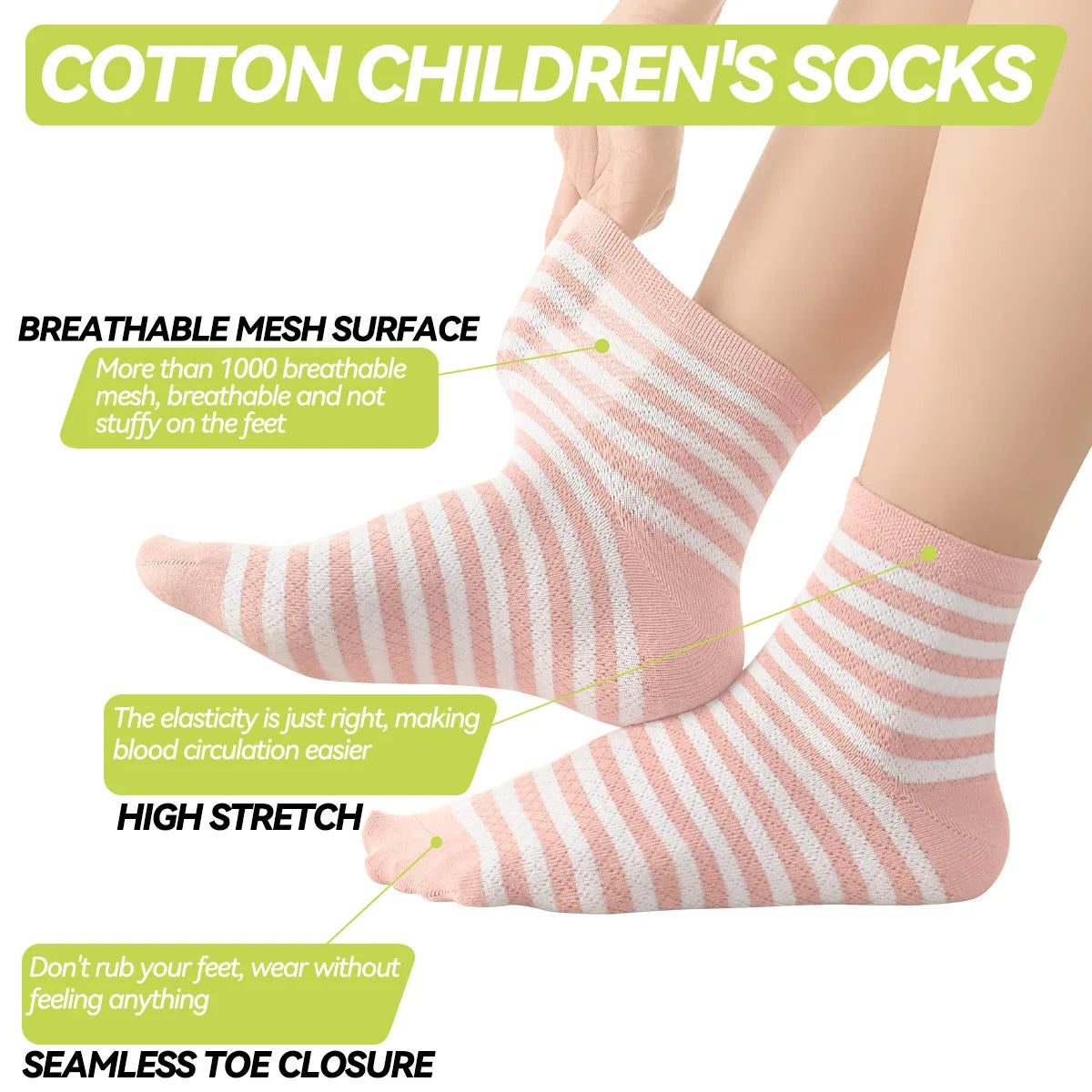 Children's Summer Mesh Colorful Socks: Pure Cotton, Sweat-Absorbent, Breathable, Seamless Stitching, for Boys and Girls, School