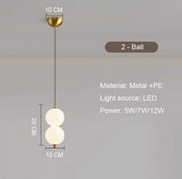 Led PE Ball Pendant Light for Bedroom Bedside Hanging Lamp Ceiling Chandeliers Modern Lighting Decoration Entrance Luminaire