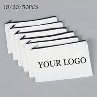 10/20/50pcs LOGO Customized Canvas Zipper Bags Multifunctional Blank DIY Craft Pouches Pencil Bags Personalized Makeup Pockets