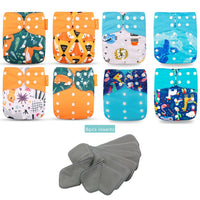 Happyflute New OS Pocket Nappy Set Adjustable 8pcs Diape+8pcs Bamboo Charcoal Insert Waterproof&Reusable Washable Baby Diaper