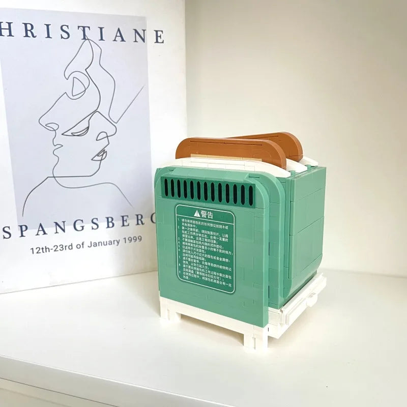 Retro coffee machine, bread machine, small pieces, assembled building blocks, series of educational toys, Christmas birthday gif