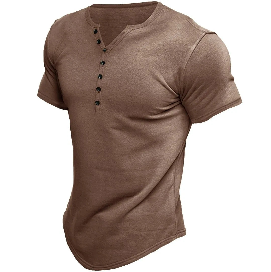 Summer Fashion Mens Small V Collared Short Sleeve T Shirts Man Solid Color Henry Shirt For Men Tee Shirt Homme Camiseta Hombre