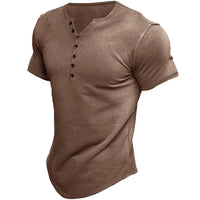 Summer Fashion Mens Small V Collared Short Sleeve T Shirts Man Solid Color Henry Shirt For Men Tee Shirt Homme Camiseta Hombre