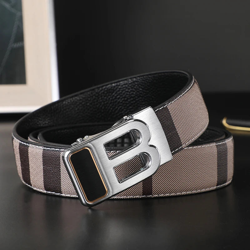 High Quality Wide 3.4cm Men Belt Genuine Leather Canvas Luxury Strap Male Belts For men jeans New Fashion Classice Buckle belt