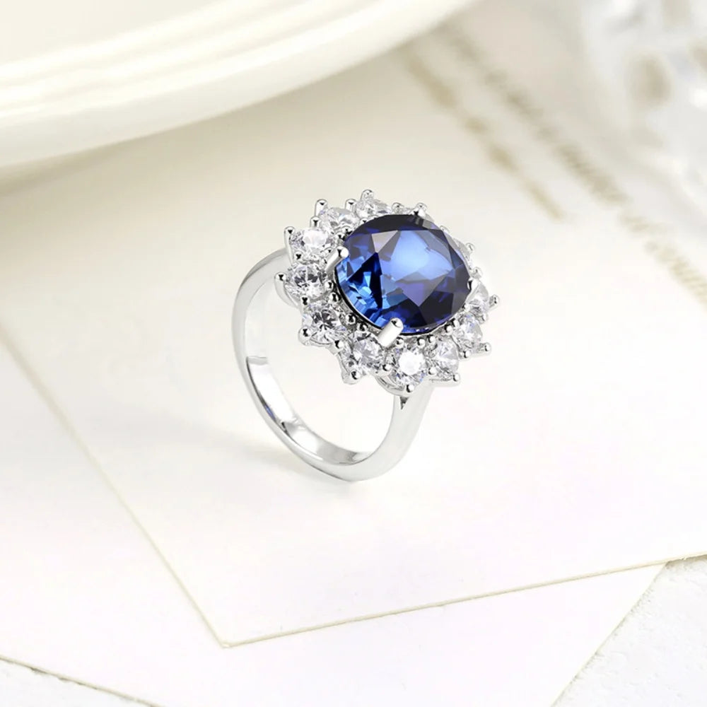 CHARMING 6.0CT Sea Blue Sapphire Ring Oval Cut Eternity Diana Trending Popular Wedding Royal Handmade Jewelry For Women Hot Sale