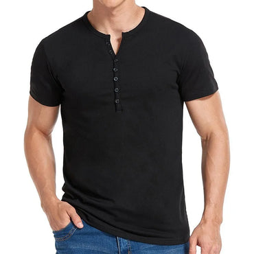 Summer Fashion Mens Small V Collared Short Sleeve T Shirts Man Solid Color Henry Shirt For Men Tee Shirt Homme Camiseta Hombre