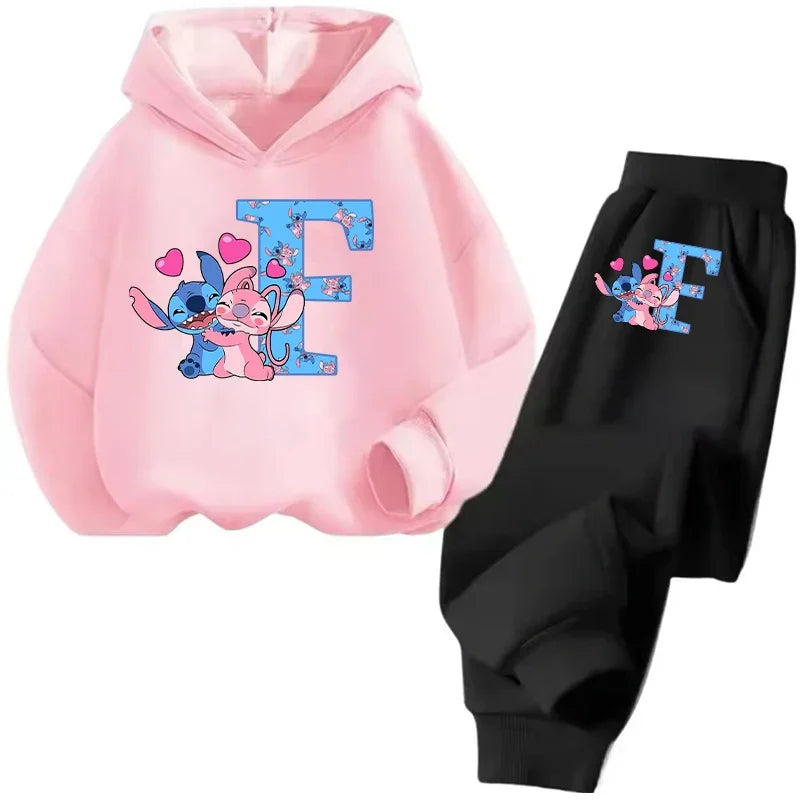 Stitch Disney Child Long Sleeve Boys Girls Children Casual Wear Everyday Style Spring Fall Sweatshirt Set Cartoon Letter Gifts