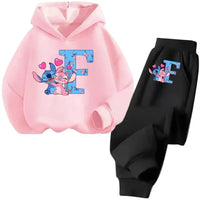 Stitch Disney Child Long Sleeve Boys Girls Children Casual Wear Everyday Style Spring Fall Sweatshirt Set Cartoon Letter Gifts