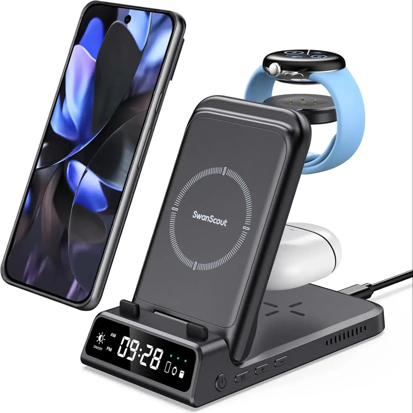 SwanScout 703G2 Wireless Charger for Pixel Watch 3 2 for Google Pixel 9 Pro XL for Fitbit Versa 4 3 Sense 2 for Pixel Buds Pro 2