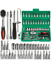 46pc Drive Socket Set 1/4 inch Ratchet Wrench Set with Sockets Metric Hex Bit Socket Set Mechanic Tool Kits for Hous Auto Repair