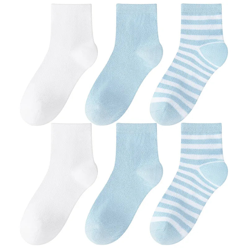 Children's Summer Mesh Colorful Socks: Pure Cotton, Sweat-Absorbent, Breathable, Seamless Stitching, for Boys and Girls, School