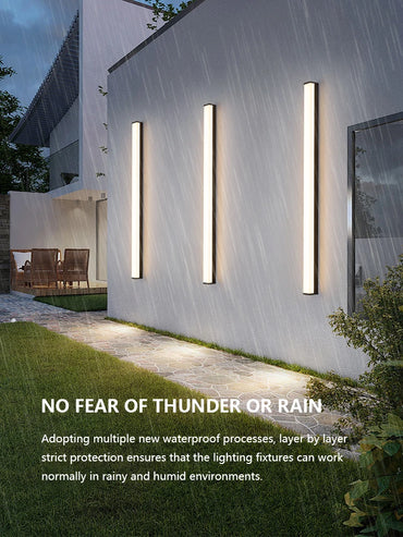 Modern Waterproof Outdoor Long Strip LED Wall Light IP65 Wrought Iron Wall Light Garden Porch Wall Light 110V 220V Lighting