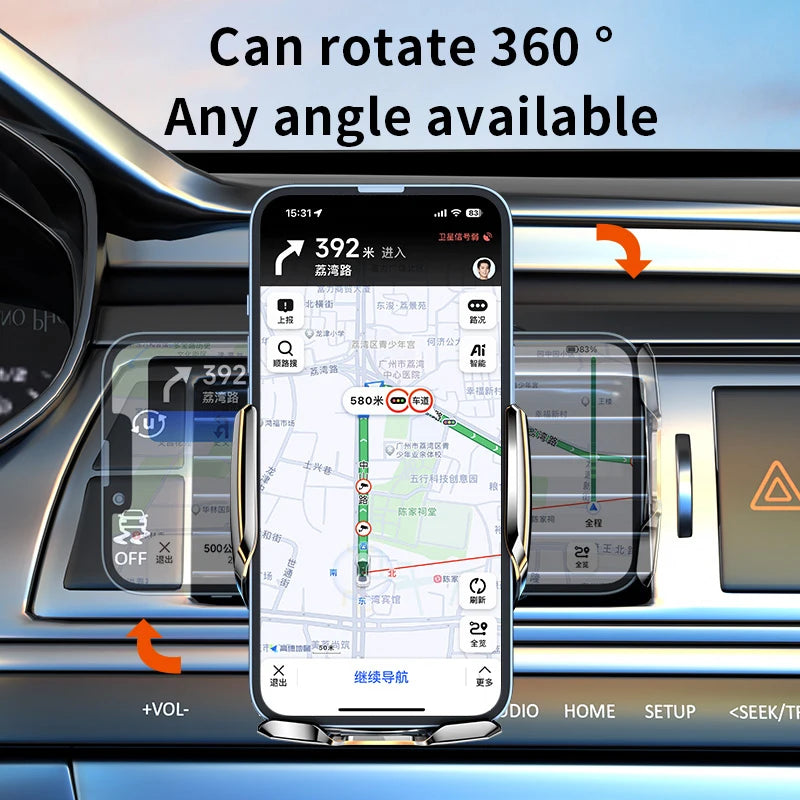 Wireless Car Phone Holder 15W Fast Charging Wireless Charger Station Infrared Sensing for iPhone 12 13 14 15 Samsung Xiaomi