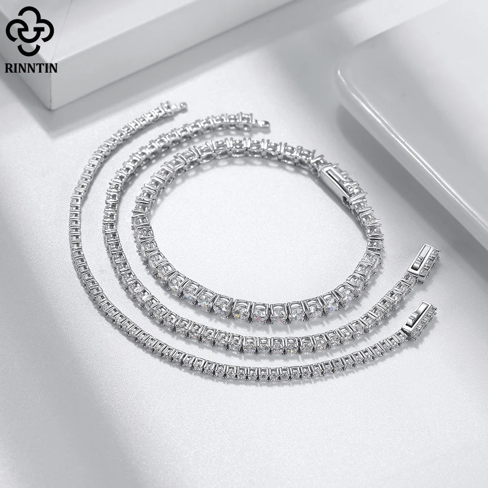 Rinntin Genuine 925 Sterling Silver Tennis Chain Bracelet Handmade High-end Luxury Hand Chain for Men Women Jewelry Gift SB128