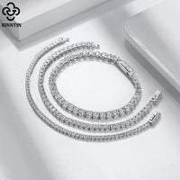 Rinntin Genuine 925 Sterling Silver Tennis Chain Bracelet Handmade High-end Luxury Hand Chain for Men Women Jewelry Gift SB128