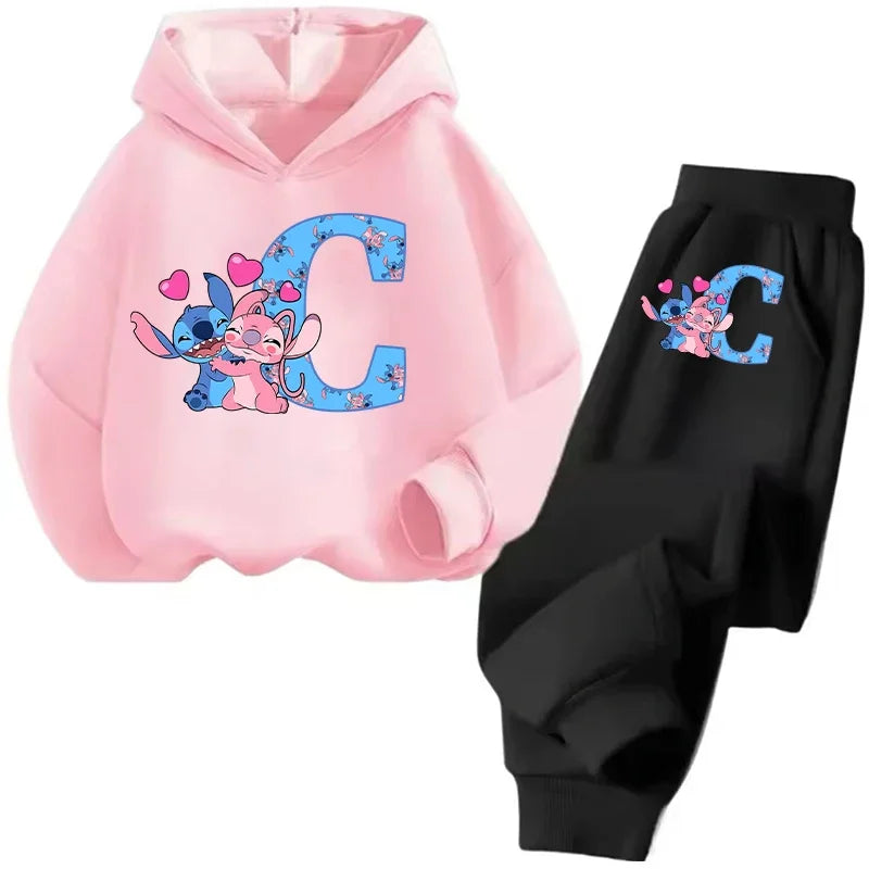 Stitch Disney Child Long Sleeve Boys Girls Children Casual Wear Everyday Style Spring Fall Sweatshirt Set Cartoon Letter Gifts