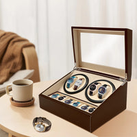 Storage Display Case 4+6 Automatic Rotation Leather Wood Watch Winder with Pillow Luxury Box Black/Brown