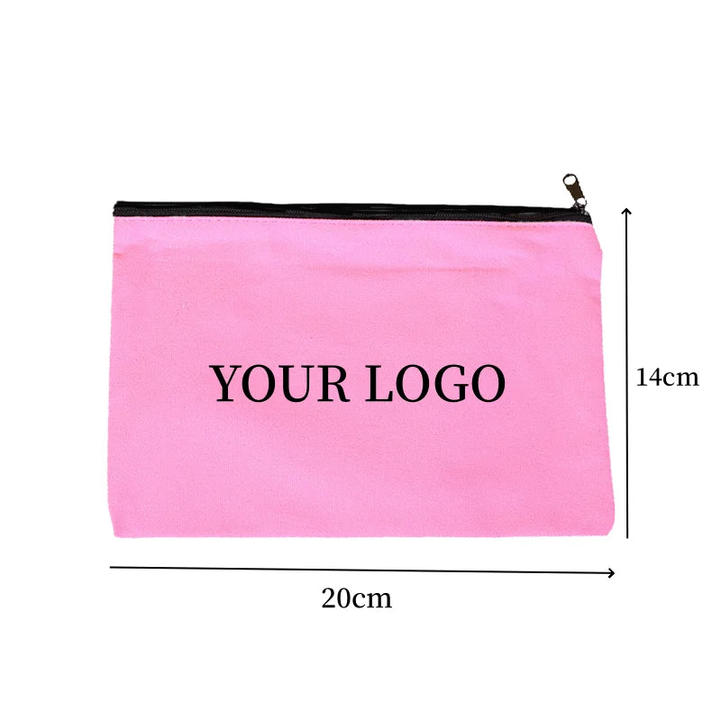 10/20/50pcs LOGO Customized Canvas Zipper Bags Multifunctional Blank DIY Craft Pouches Pencil Bags Personalized Makeup Pockets