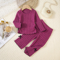 2-6Y Kids Girls Child Set New Arrival Toddler Girl Autumn Winter Set Round Neck Long Sleeve Top and Pants with Bow Decor
