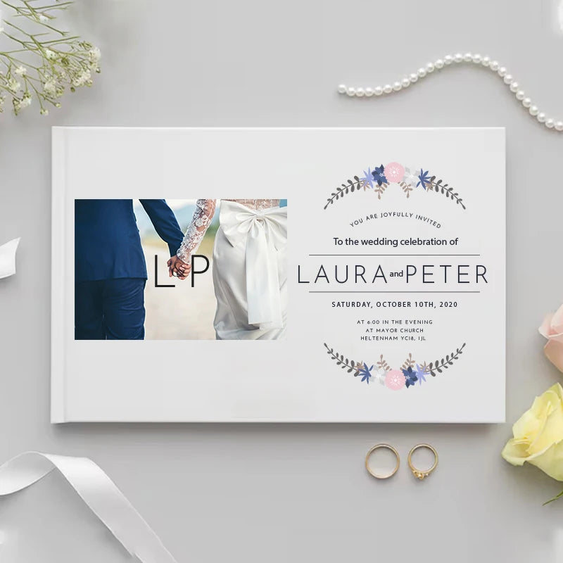 Personalized Guest Book for Wedding Gift White Noble Message Photo Album Simple Elegant Horizontal Keepsake Signature GuestBook