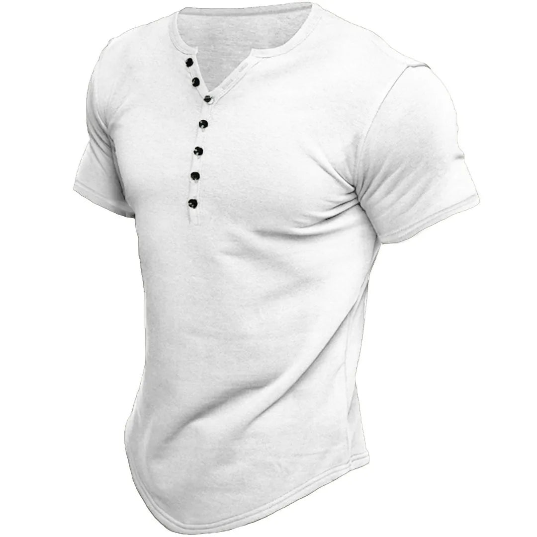 Summer Fashion Mens Small V Collared Short Sleeve T Shirts Man Solid Color Henry Shirt For Men Tee Shirt Homme Camiseta Hombre