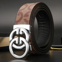 New Width 3.4cm Men's Belt Business Formal Real Leather Canvas Male Belt High Quality Metal Automatic Buckle Belt for men jeans
