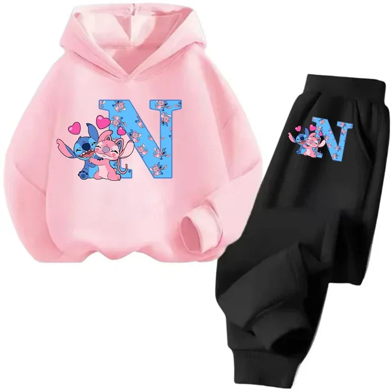 Stitch Disney Child Long Sleeve Boys Girls Children Casual Wear Everyday Style Spring Fall Sweatshirt Set Cartoon Letter Gifts