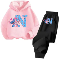 Stitch Disney Child Long Sleeve Boys Girls Children Casual Wear Everyday Style Spring Fall Sweatshirt Set Cartoon Letter Gifts