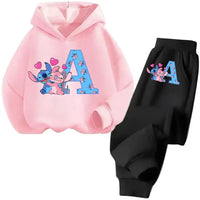 Stitch Disney Child Long Sleeve Boys Girls Children Casual Wear Everyday Style Spring Fall Sweatshirt Set Cartoon Letter Gifts