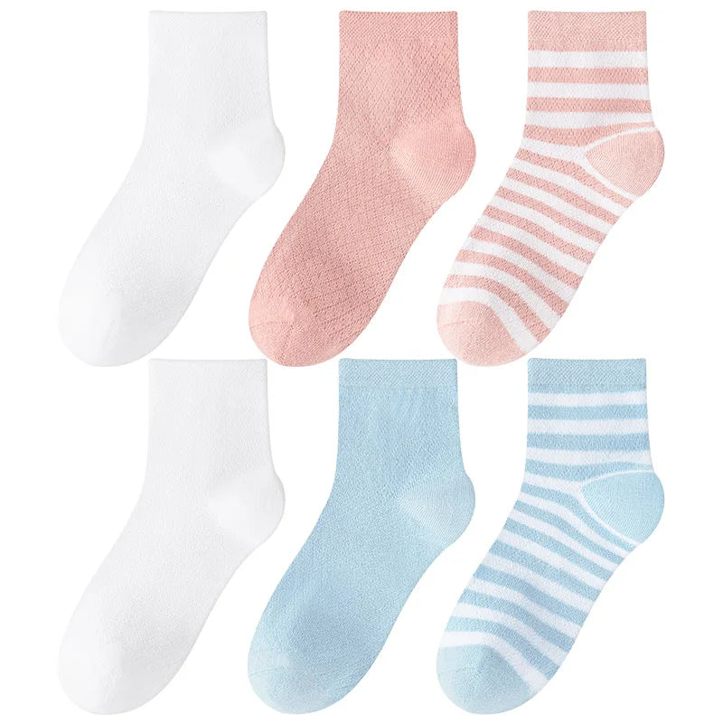 Children's Summer Mesh Colorful Socks: Pure Cotton, Sweat-Absorbent, Breathable, Seamless Stitching, for Boys and Girls, School