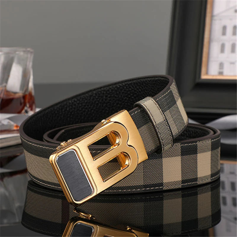 High Quality Wide 3.4cm Men Belt Genuine Leather Canvas Luxury Strap Male Belts For men jeans New Fashion Classice Buckle belt