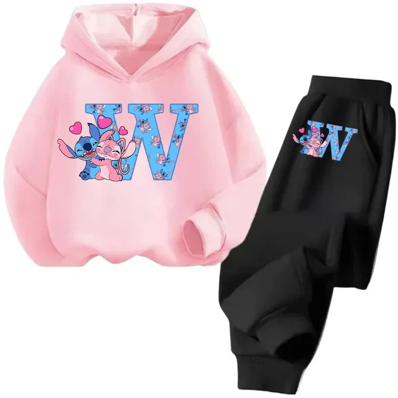 Stitch Disney Child Long Sleeve Boys Girls Children Casual Wear Everyday Style Spring Fall Sweatshirt Set Cartoon Letter Gifts