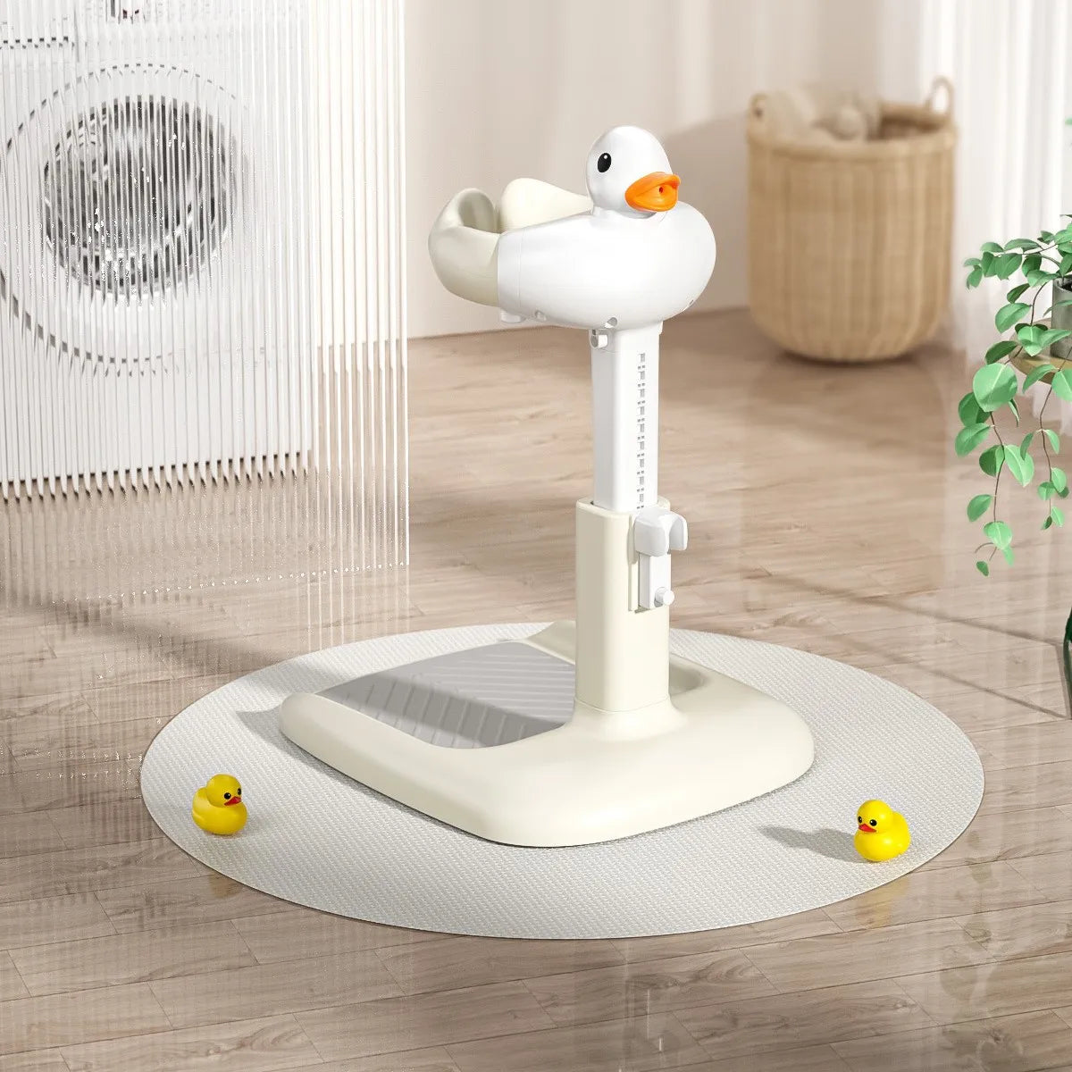 Portable Non-slip Duck Shaped Baby Bath Racks Shower Helper Handle Adjust Length Stand Themselves for Standing Toddler Shower