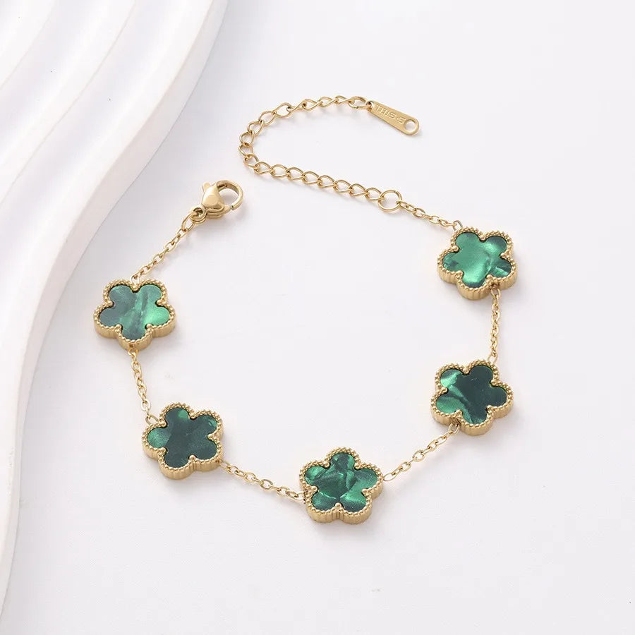 Double Sided Gold Plated Five Flower Bracelet Ladies Adjustable Plum Blossom Chain For Women Fashion Party Jewelry Gift Clover