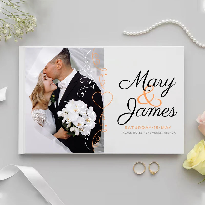 Personalized Guest Book for Wedding Gift White Noble Message Photo Album Simple Elegant Horizontal Keepsake Signature GuestBook