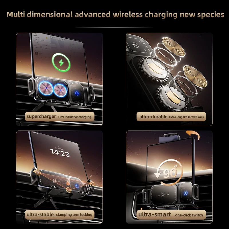 Dual Coil Foldable Phone Holder Car 15W Wireless Charger Car Phone Mount Fast Charging For Samsung iPhone Xiaomi Z Fold