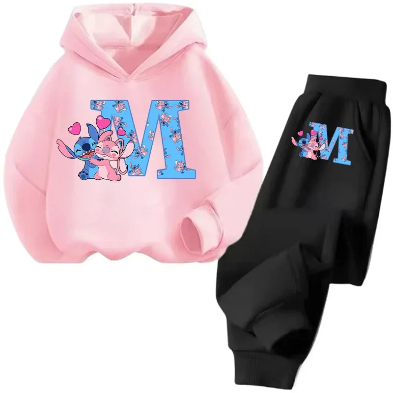 Stitch Disney Child Long Sleeve Boys Girls Children Casual Wear Everyday Style Spring Fall Sweatshirt Set Cartoon Letter Gifts